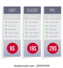 Pricing table template in vector