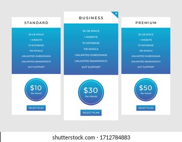 Pricing Table Template Vector Design