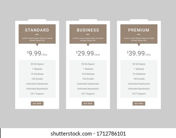 Pricing Table Template Vector Design