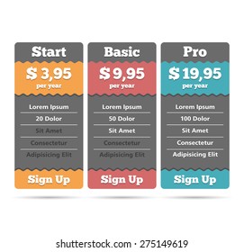 Pricing table template for web, vector eps10 illustration