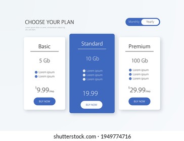 Pricing table vector illustration. Price list web page