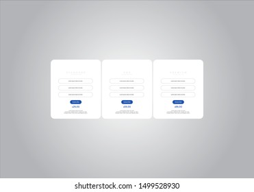 Pricing table  vector. order, box, button, list for web. price list. mobile.