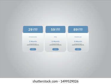 Pricing table  vector. order, box, button, list for web. price list. mobile.