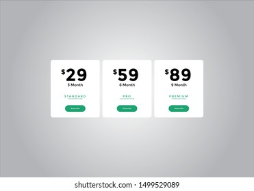 Pricing table  vector. order, box, button, list for web. price list. mobile.