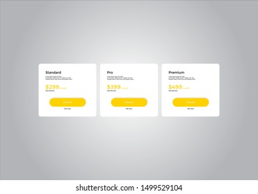 Pricing table  vector. order, box, button, list for web. price list. mobile.