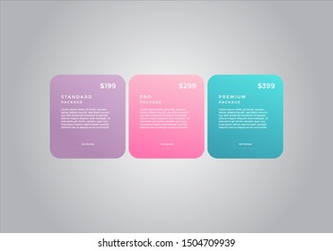 Pricing table  vector. order, box, button, list for web. price list. mobile.