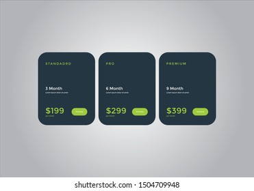 Pricing table  vector. order, box, button, list for web. price list. mobile.