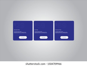 Pricing table  vector. order, box, button, list for web. price list. mobile.