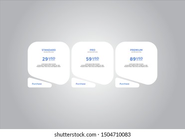 Pricing table  vector. order, box, button, list for web. price list. mobile.