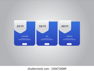 Pricing table  vector. order, box, button, list for web. price list. mobile.