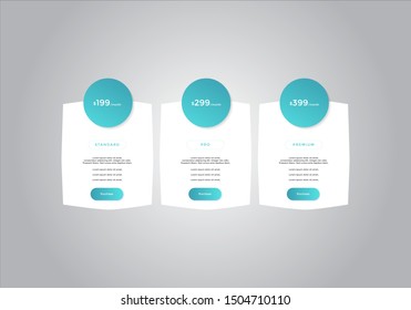Pricing table  vector. order, box, button, list for web. price list. mobile.