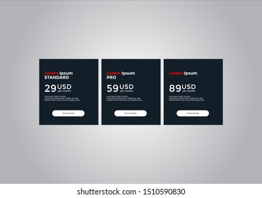 Pricing table  vector. order, box, button, list for web. price list. mobile.