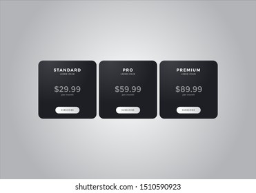 Pricing table  vector. order, box, button, list for web. price list. mobile.