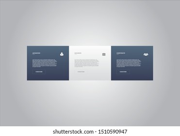 Pricing table  vector. order, box, button, list for web. price list. mobile.