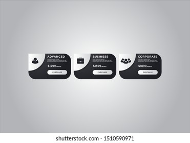 Pricing table  vector. order, box, button, list for web. price list. mobile.
