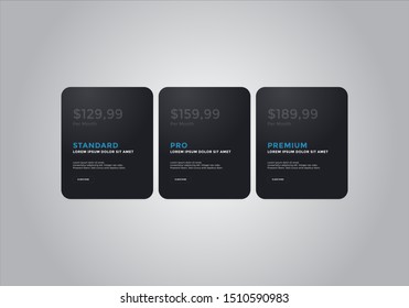 Pricing table  vector. order, box, button, list for web. price list. mobile.