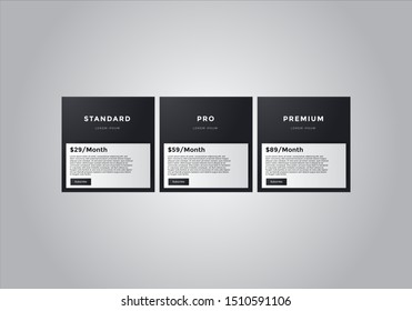 Pricing table  vector. order, box, button, list for web. price list. mobile.
