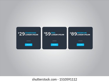 Pricing table  vector. order, box, button, list for web. price list. mobile.