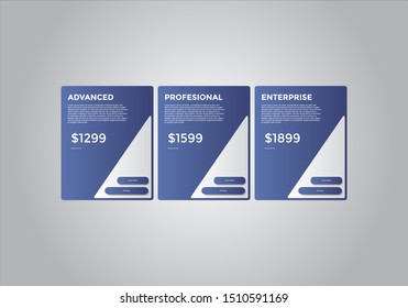 Pricing table  vector. order, box, button, list for web. price list. mobile.