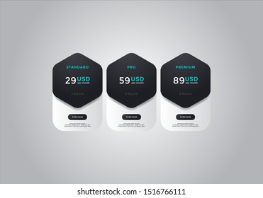 Pricing table  vector. order, box, button, list for web. price list. mobile.