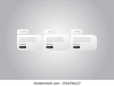 Pricing table  vector. order, box, button, list for web. price list. mobile.