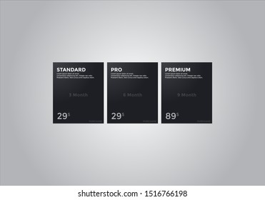 Pricing table  vector. order, box, button, list for web. price list. mobile.
