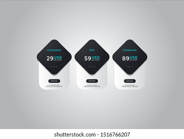 Pricing table  vector. order, box, button, list for web. price list. mobile.