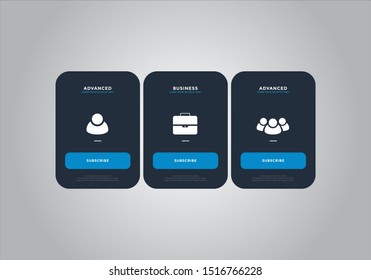 Pricing table  vector. order, box, button, list for web. price list. mobile.