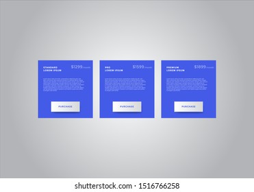 Pricing table  vector. order, box, button, list for web. price list. mobile.