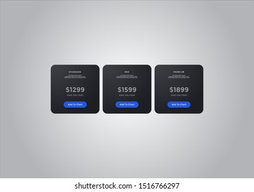 Pricing table  vector. order, box, button, list for web. price list. mobile.