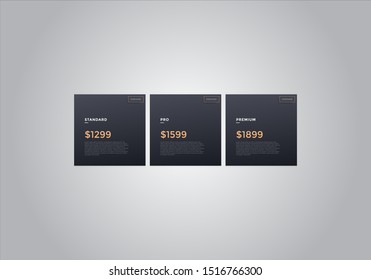 Pricing table  vector. order, box, button, list for web. price list. mobile.