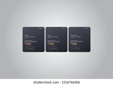 Pricing table  vector. order, box, button, list for web. price list. mobile.