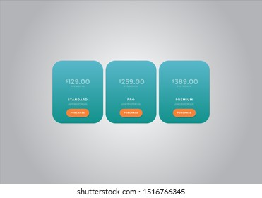 Pricing table  vector. order, box, button, list for web. price list. mobile.