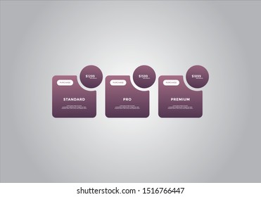 Pricing table  vector. order, box, button, list for web. price list. mobile.