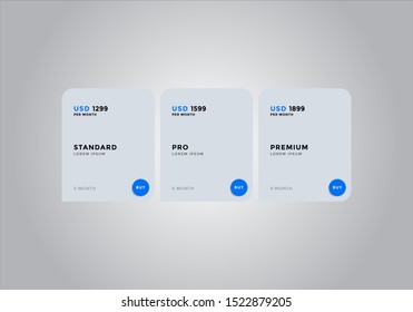 Pricing table  vector. order, box, button, list for web. price list. mobile.