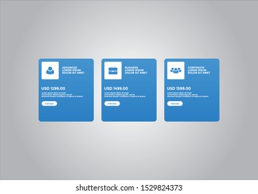 Pricing table  vector. order, box, button, list for web. price list. mobile.