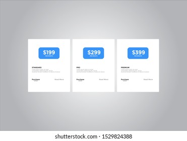Pricing table  vector. order, box, button, list for web. price list. mobile.