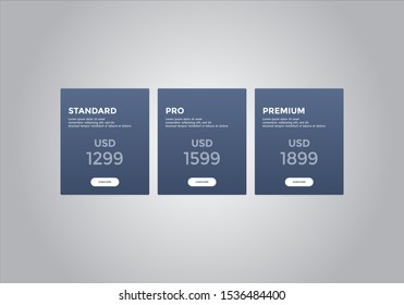Pricing table vector. order, box, button, list for web. price list. mobile.