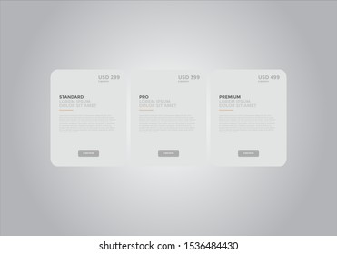 Pricing table vector. order, box, button, list for web. price list. mobile.