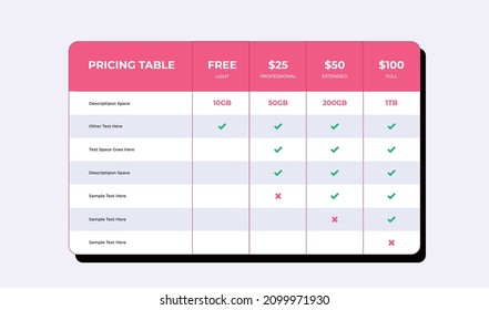 Pricing table web template vector 