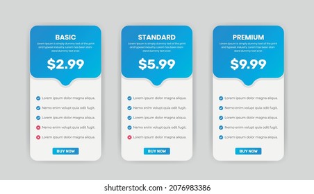 Pricing tables and plans list comparison infographic design template