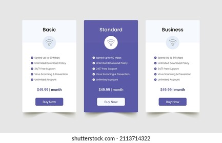 Preistabellen und Planvorlagen für Webseiten 