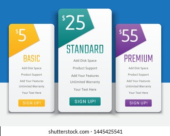 Pricing tables template flat design for websites and applications.Hosting table banner.eps10 