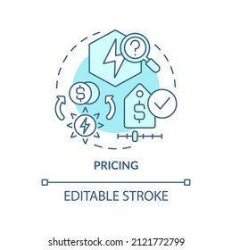 Pricing turquoise concept icon. Costs and consumption regulation. Sales of PPA abstract idea thin line illustration. Isolated outline drawing. Editable stroke. Arial, Myriad Pro-Bold fonts used