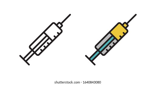 Prick icon in modern flat style. Illustration of a syringe on white isolated background.