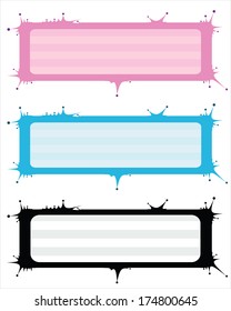 Prickle Banners. Banners with funky prickles. Three color alternatives. Objects grouped and layered. Easy to edit vector illustration.
