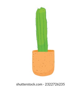 prickly cactus in a ceramic pot. A desert flower. A houseplant. Vector stock illustration. Isolated on a white background.