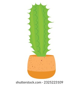 prickly cactus in a ceramic pot. A desert flower. A houseplant. Vector stock illustration. Isolated on a white background.