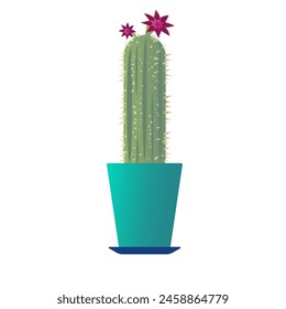 Prickly cactus with a flower in a green pot