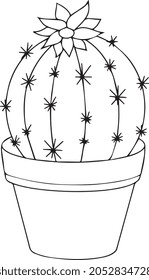 A prickly cactus with a flower in a pot.